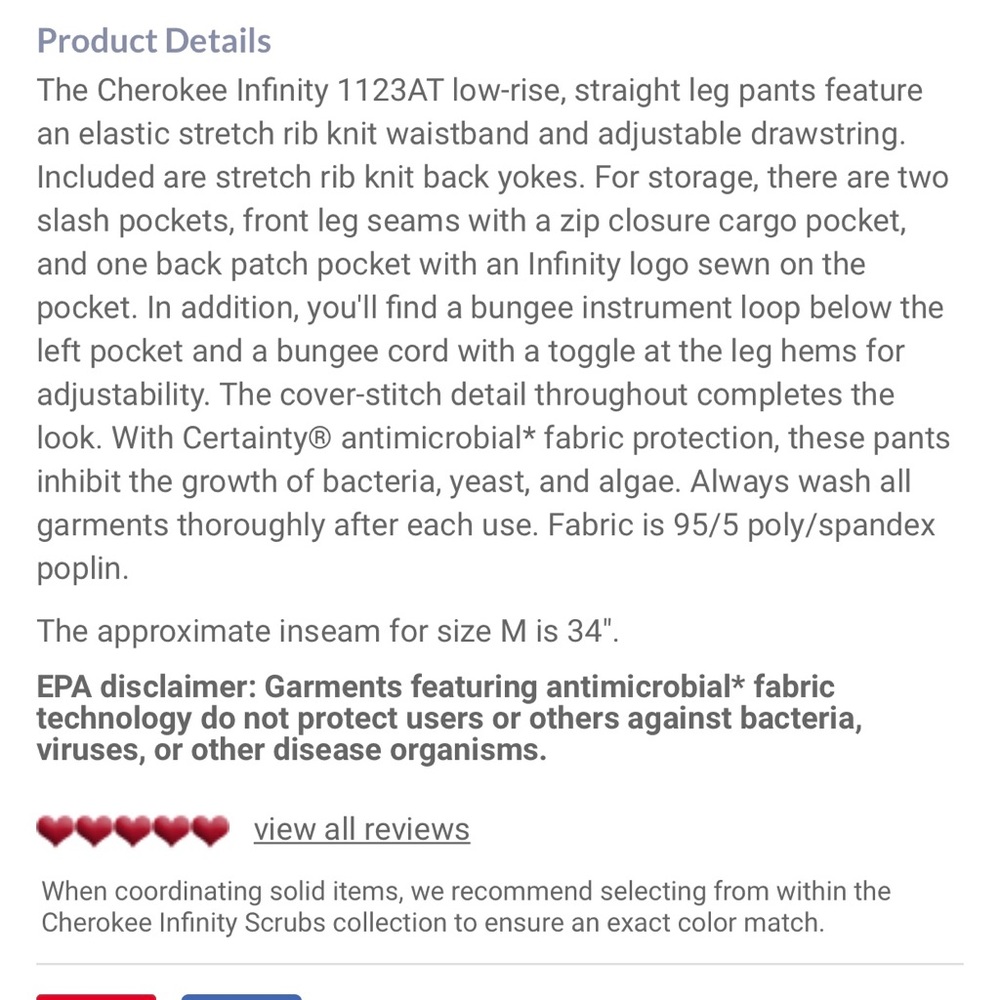 Cherokee Infinity Drawstring White Scrub Pants - image 8